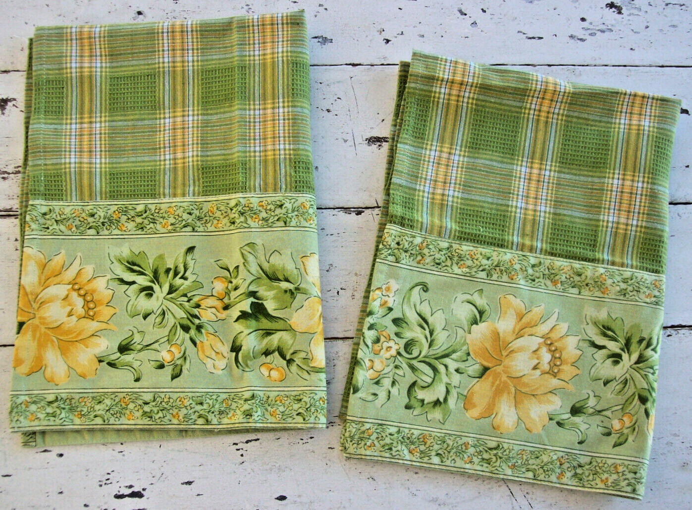 Towels~green/yellow Plaid+floral~new!