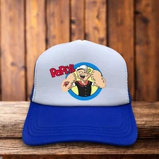 Popeye Sailor Mens Trucker Hat Blue Snapback Vintage Comic Strip Ball Cap