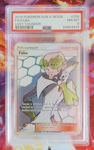 Pokemon Faba 208/214 PSA 8 Sun & Moon Lost Thunder Full Art Trainer 208 PSA 8