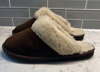 Minnetonka Leather Slippers Slides Scuffs Faux Fur Interior