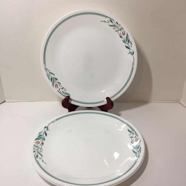 3 Dinner Plates Rosemarie Corelle 10.25" Pink Flowers Green Leaves eBay