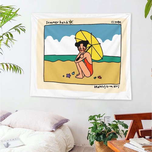 Cute Little Girl Hanging Cloth Nordic Style Illustration TapestryBackgroundCloth - Picture 39 of 47