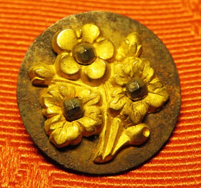 Collier Ancien En Laiton Avec Strass En Forme De Fleurs - Superbe état Vintage