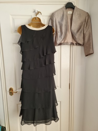 JACQUES VERT & PRECIS ~SZ 12 Dress & Bolero Jacket Suit Mother of the Bride GOLD - Picture 4 of 7