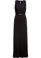 2-tlg.Set Abend-Maxikleid mit Gürtel Gr. 34 Schwarz Spitzen-Kleid Partykleid Neu