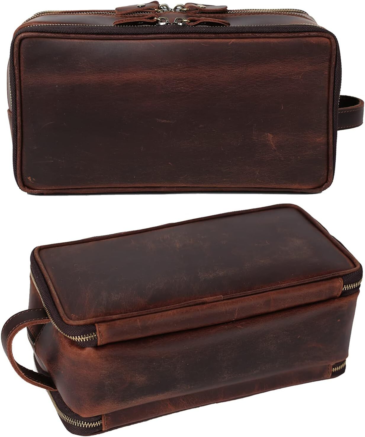 RC ROCKCOW Personalized Leather Toiletry Large, Coffee(full grain leather) 