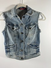 Guess Juniors Jean Vest Sleeveless Embroidered Floral Vintage S