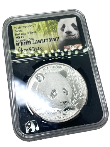 2018 China Panda .999 Silver 1 oz First Day Issue MS70 Cheng Chao Signed NGC