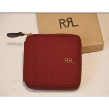 RRL Ralph Lauren Oilcloth Cotton Around-zip Wallet Logo Embroided Red New