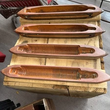 4 Vintage Lowell Shuttle Co Wood Shuttle Bobbin Loom 16.25 Inch Metal Tips