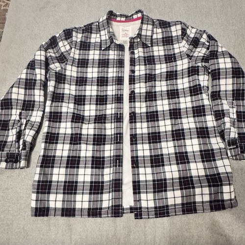 L.L Bean Sherpa Fleece gefüttert Flanell Knopf Hemd Damen L kariert Baumwolle Shacket - Bild 3 von 13