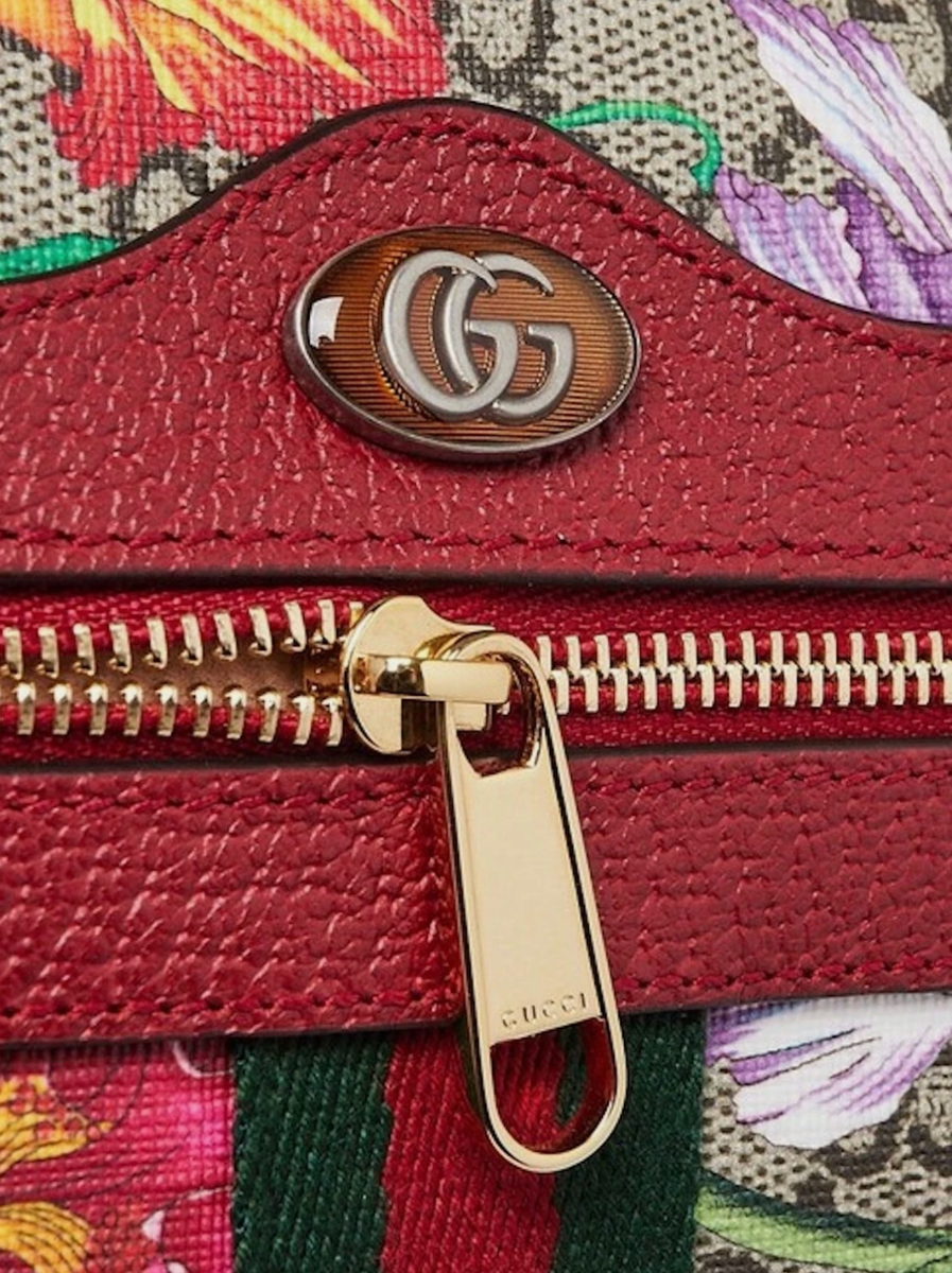 Gucci Ophidia Red Flora Small CAMERA Leather Canvas Flower Handbag Bag Italy NEW Gucci Ophidia Red Floral Small Tote Leather Canvas Flower  main image 3