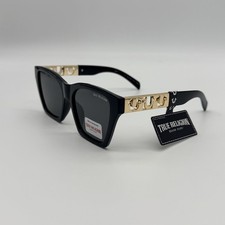 NWT Original TRUE RELIGION Square Sunglasses Classic Acetate Black Gold Logo