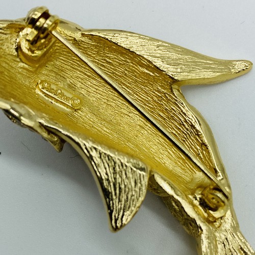 Vintage Christian Dior Brosche Fisch Glassteinen besetzt Wunderschön Vergoldet - Bild 9 von 12
