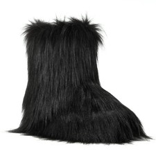 Faux Fur Boots for Women Furry Comfortable Fluffy Winter Shoes Warm Fuzzy Mid-Ca