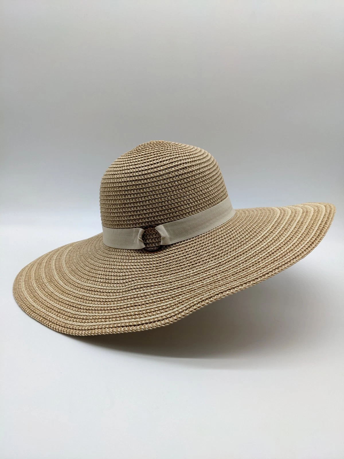 INC women's wide brim striped sun summer floppy hat -Natural/Tan