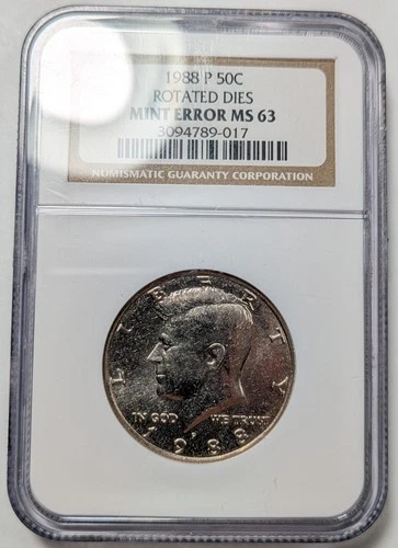 1988-P Kennedy Half Dollar NGC MS-63 Rotated Dies 150 Degrees Mint Error