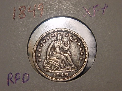 1849 SEATED LIBERTY HALF DIME XF + RPD HIGHER GRADE RE-PUNCHED DATE