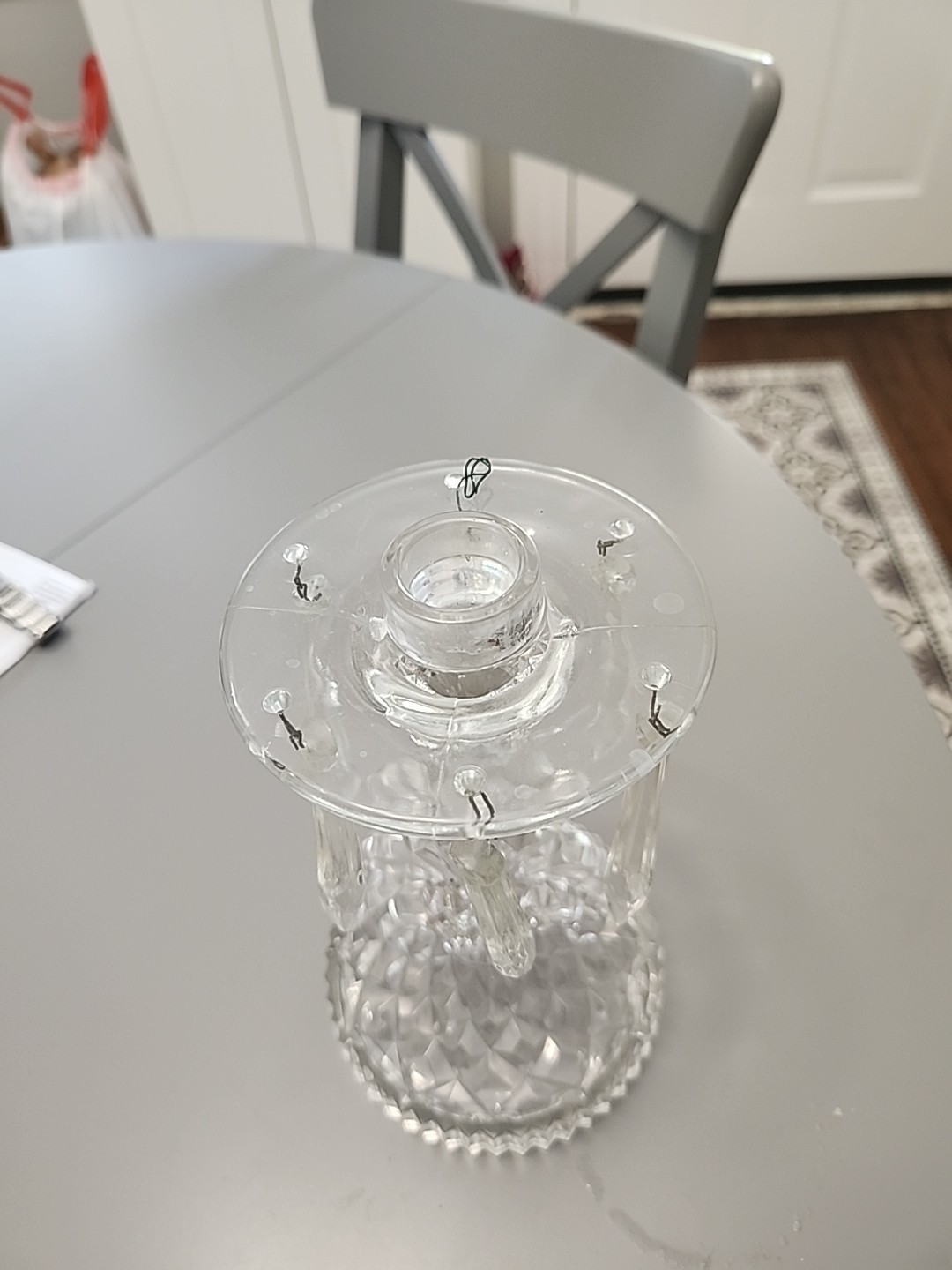 Vintage Single 174 Indiana Glass 8" Candlestick w/Attached Bobeche & 6 Prisms