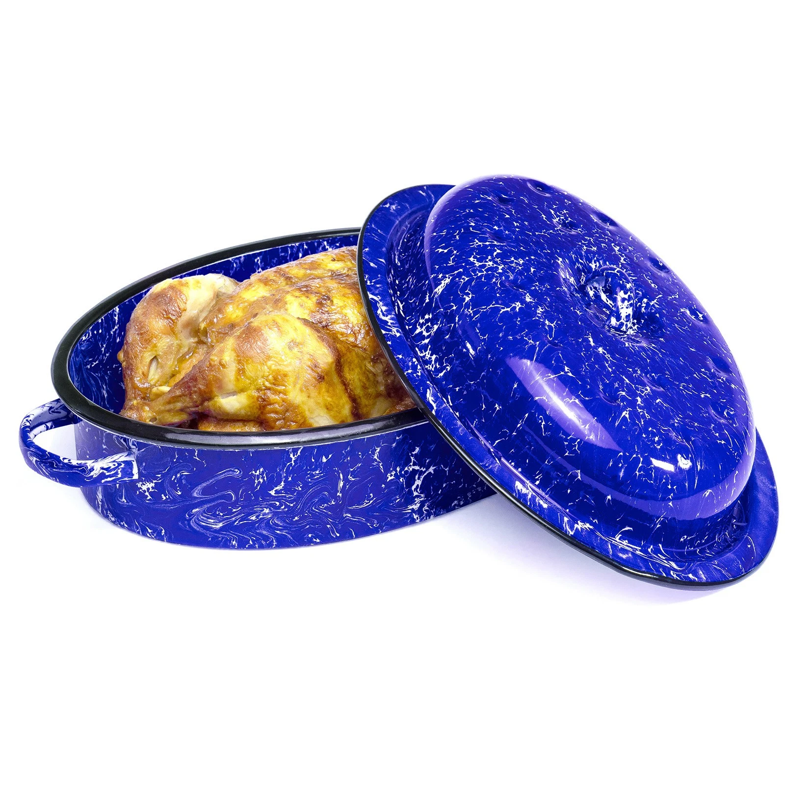 Enameled Steel 3.6 Quart 12" Roasting Pan with Dome Lid, Navy Blue Marble
Opens in a new window or t