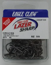 Eagle Claw L2222FH-5/0 Size 5/0 Black Platinum Circle Hook 50CT