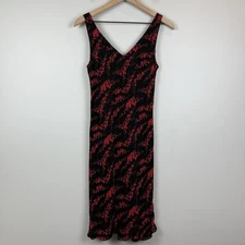 Vtg 90s Jones New York Midi Dress Sz 8 Black Red Floral Y2K Rayon Fairy Goth