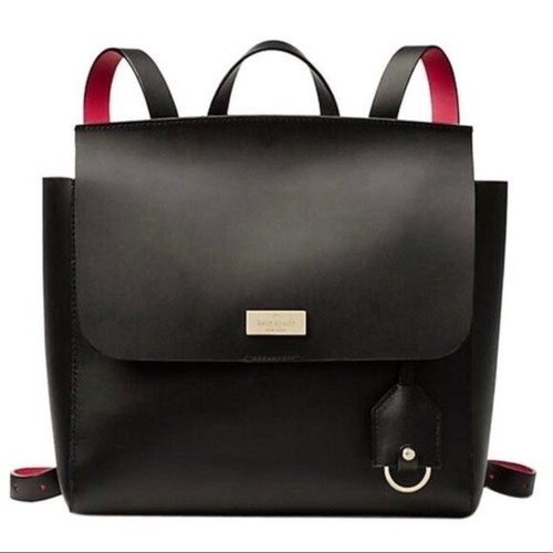 *Kate Spade Putnam Drive Quincy Black & Pink Leather Backpack