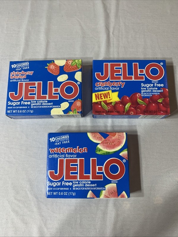 Lot Of Three 1989 Jell-o Factory Sealed Strawberry Banana, Cranberry, Watermelon