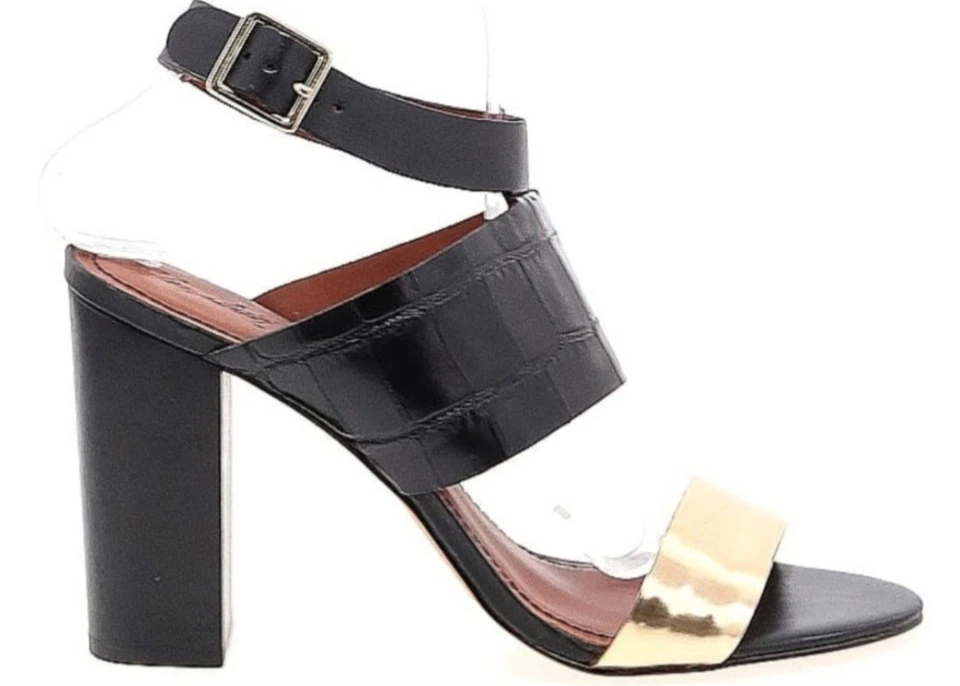 Tacones Elizabeth and James negros imitación cocodrilo y dorados con correas Foto 2 de 4