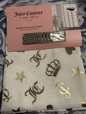 JUICY COUTURE SHOWER CURTAIN WITH HOOKS 70 X 72 GOLD CROWNS JC SHOWER CURTAIN