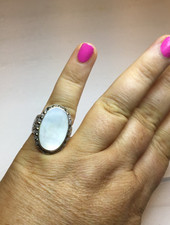 Mother of Pearl  Marcasite Sterling Silver Ring, Size 8.5