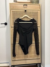 SHEIN black long sleeve bodysuit with long sleeve polka dot mesh sleeves small