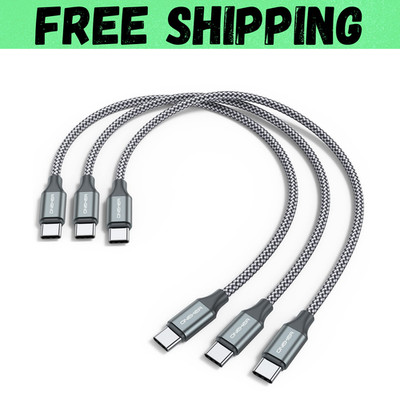 USB C to USB C Cable 60W Nylon Braided Fast Charging Type C Cord 3 Pack 1Ft