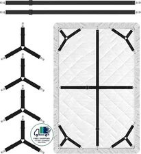 Correas para sujetar sábanas, 4 + 2 piezas de pinzas ajustables para sábanas