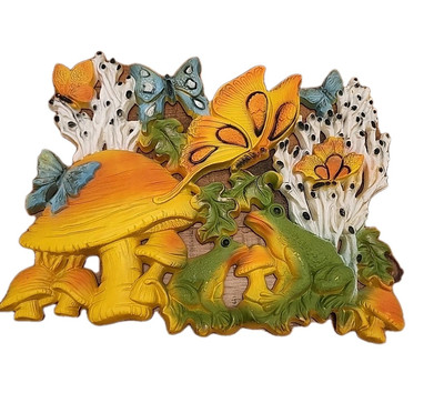 Vintage Homco Hippie Psychedelic Trippy MUSHROOM FROG BUTTERFLY Plastic Wall Art