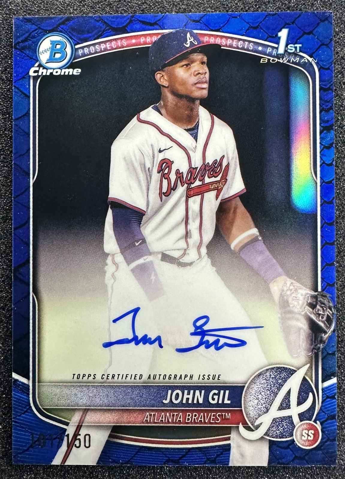 John Gil 2025 Bowman Chrome #CPA-JG Reptilian Blue Refractor Auto /150 - Braves