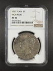 1921 Peace Silver Dollar NGC XF45 High Relief