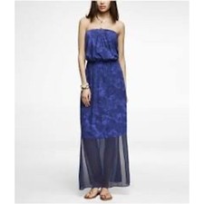 New EXPRESS Blue Tie Dye Strapless Maxi Dress S