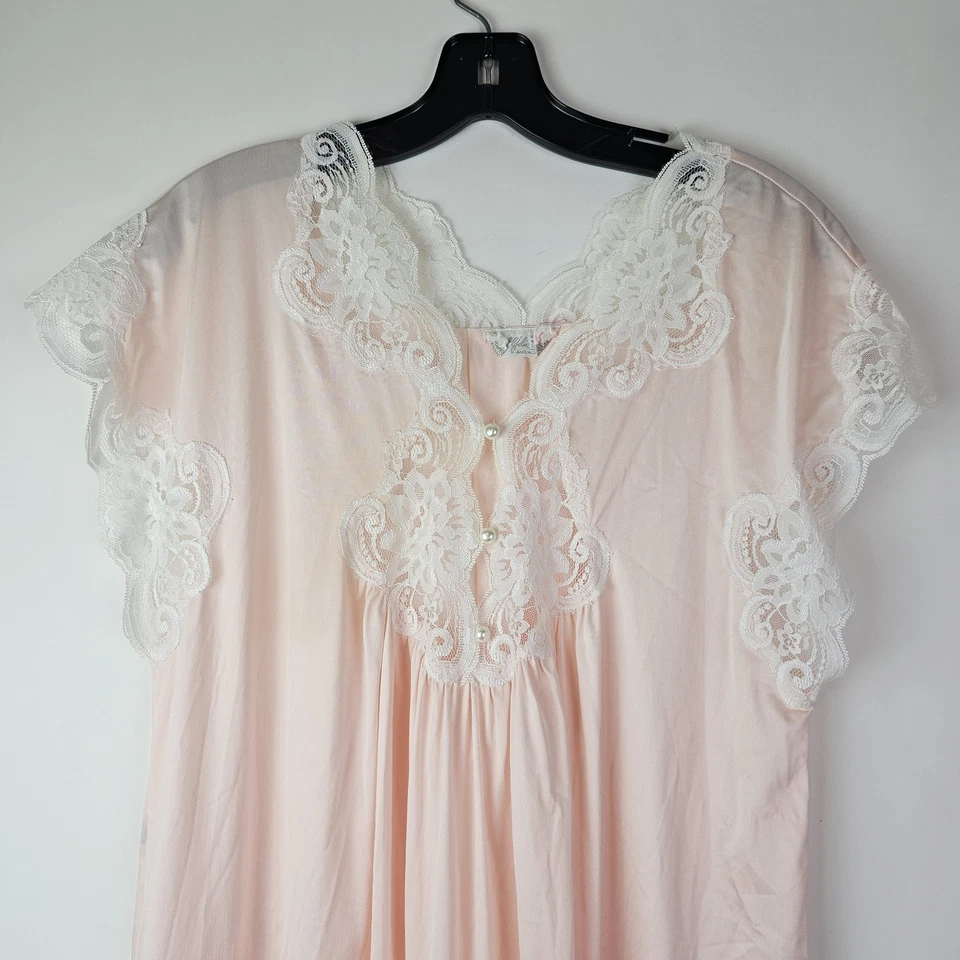 Bert Yelin Para Iris Camisón Largo De Colección Encaje Floral Corbata Suave Fluido Rosa L Foto 3 de 4