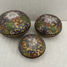Cloisonné 3 Nesting Boxes Crafted Using Nice Metalwork