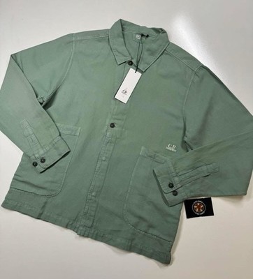 CP Company 272A gebrochenes Leinen/Baumwolle Overshirt in Green Bay - Large / P2P 23''