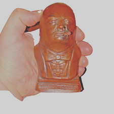 VINTAGE WINSTON CHURCHILL BUST w/ Cigar Bronzed Resin Sculpture PM WWII England