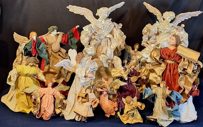 Lot of 15 Neapolitan Style Angels & Girl - Stiffened Fabric Baroque SEE DETAILS!