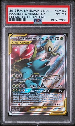 PSA 8 Celebi & Venusaur GX Tag Team Tins SM167 Black Star Promo 2019 Pokemon