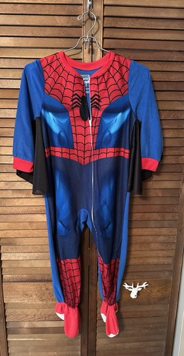 Spiderman Marvel Fleece Zip One Piece PJ’s W/web Arms Sleepwear Costume Sz 5