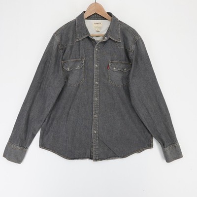 Levis Western Shirt Mens XL Gray Charcoal Denim Pearl Snap Button Up