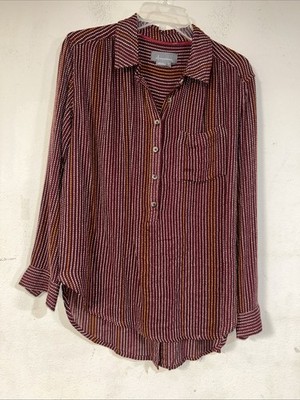 Anthropologie ISADORA Button-Back Tunic w thread detail Burgandy Small*