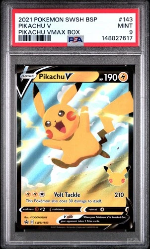 2021 POKEMON SWSH BLACK STAR PROMO PIKACHU VMAX BOX #143 PIKACHU V PSA 9