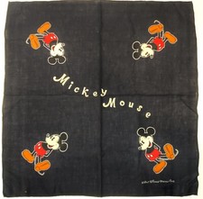 VTG Walt Disney Productions Mickey Mouse 21x21 Navy Blue Bandana Japan1970 s NOS