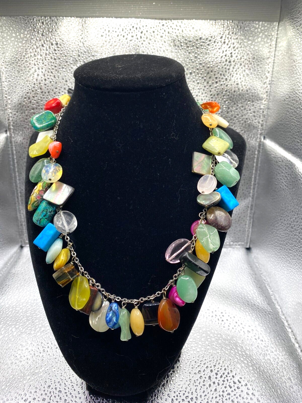 Multi-colored shell and stone necklace - image 1